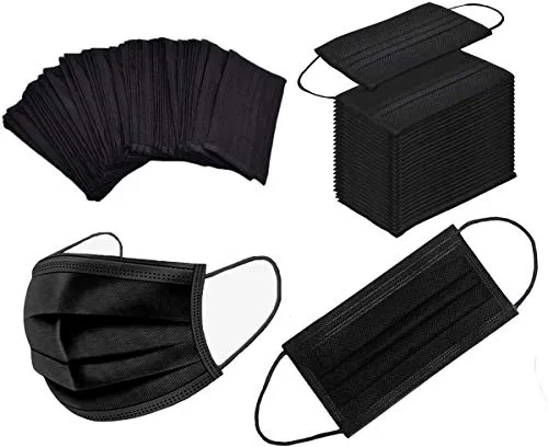 100pcs Black Disposable Face Mask 3-ply Black Face Masks Breathable