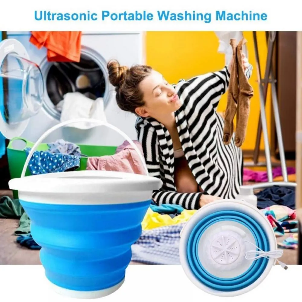 10L Foldable Mini Washing Machine, Portable Laundry Tub USB Powered Ultrasonic Turbine Washer by for Socks Underwear