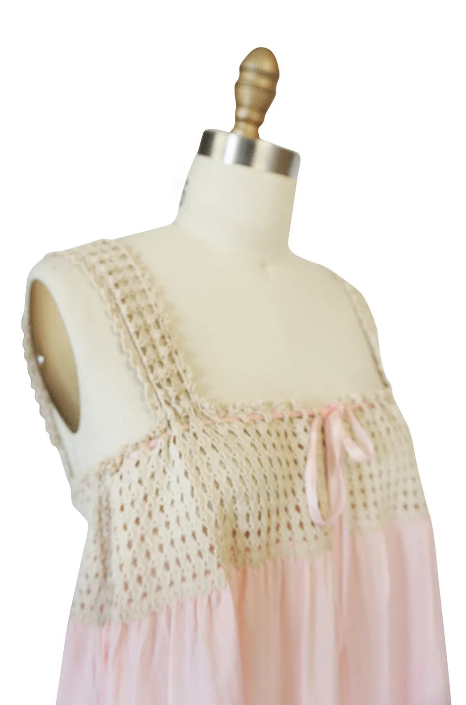 1920s Crochet & Silk Slip Lingerie Piece