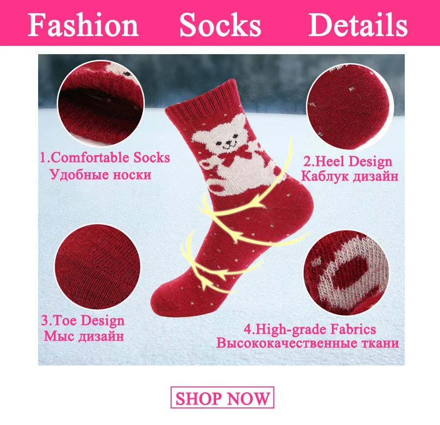 5 Pairs Lot Cashmere Wool Comfortable Christmas Gift Socks for Women