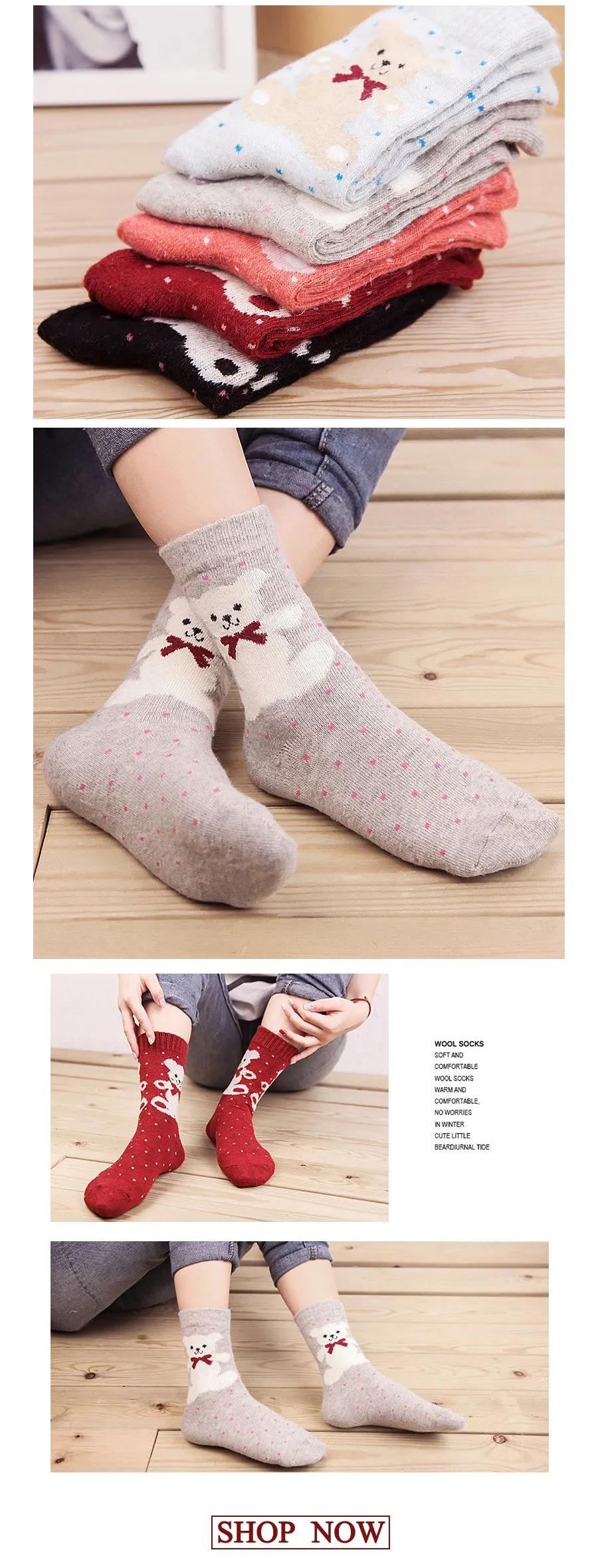 5 Pairs Lot Cashmere Wool Comfortable Christmas Gift Socks for Women