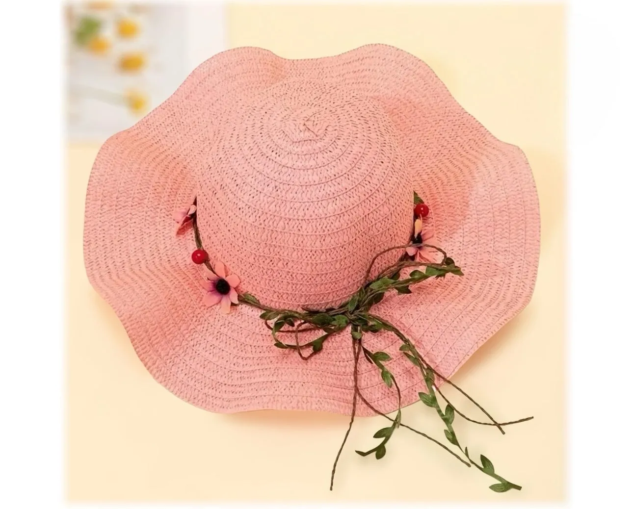 Andrea's Deals Breathable Pink Sun Hat with Ruffles Brim