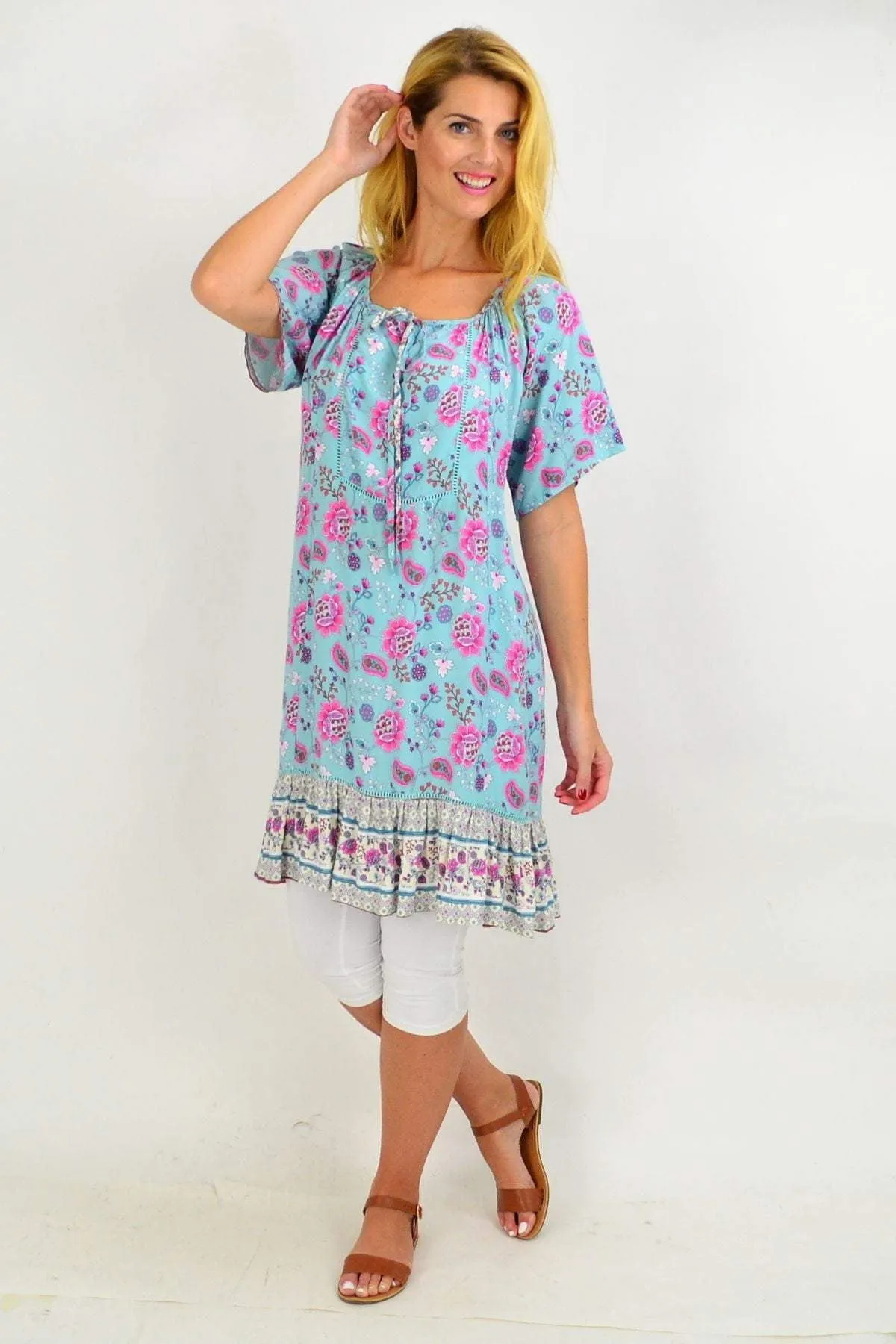 Aqua Flowy Floral Tunic