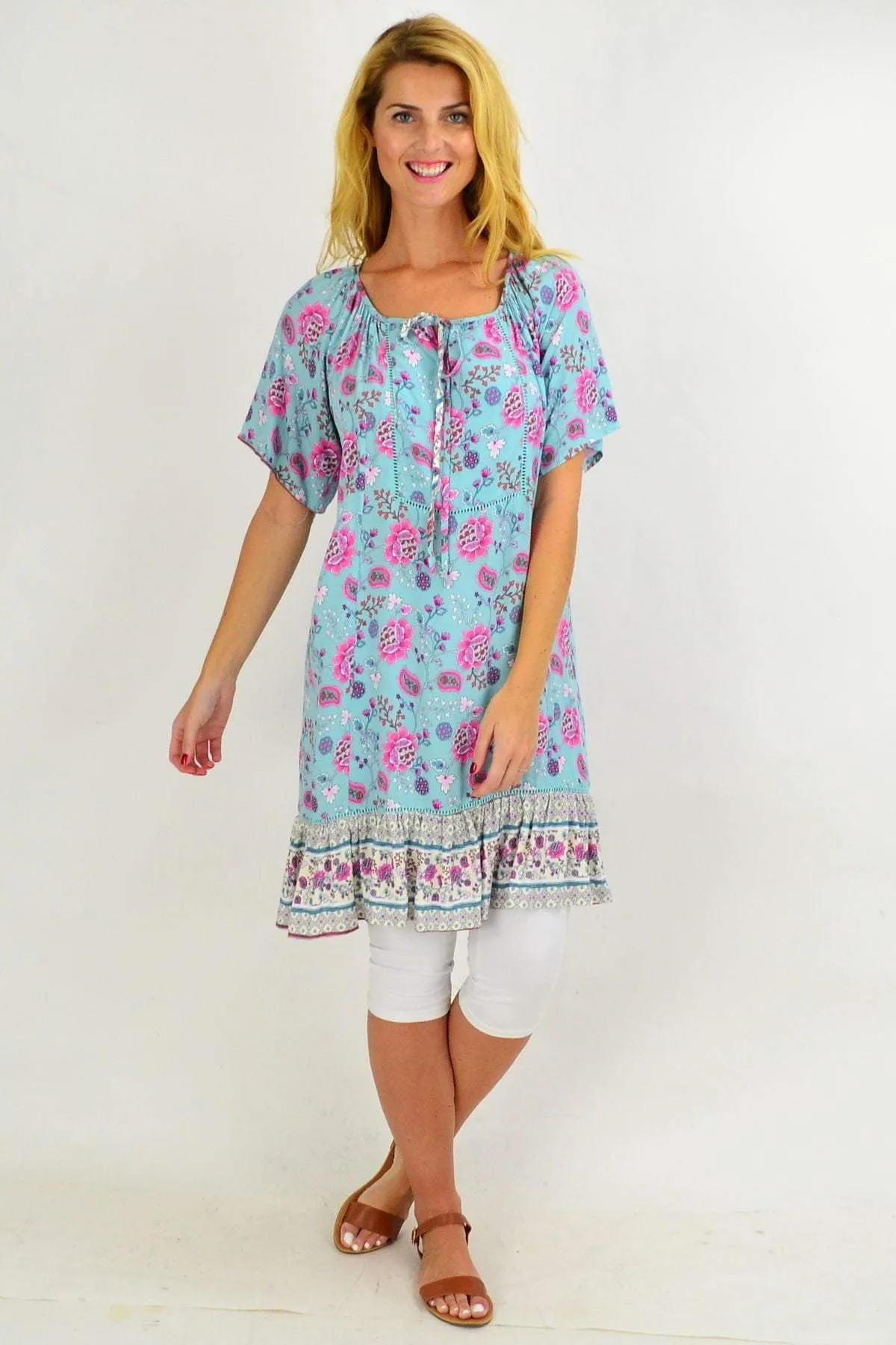 Aqua Flowy Floral Tunic