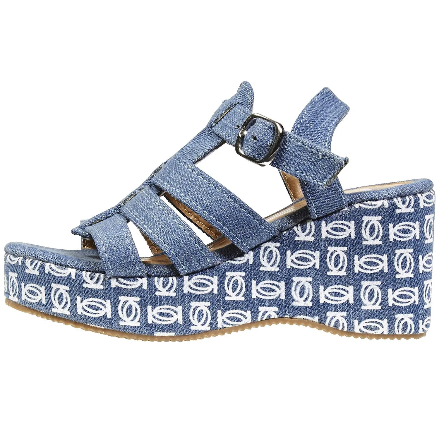 bebe Fashion Denim Wedge Slingback Sandals Classical Comfortable for Girls Big Kid