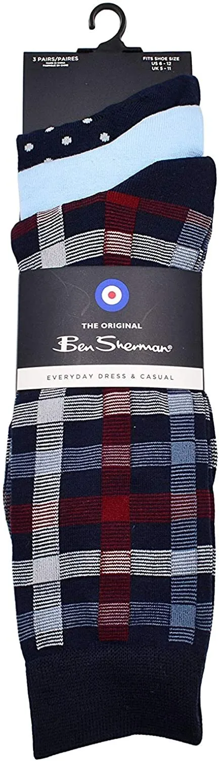 Ben Sherman Men’s Novelty Crew Dress Socks, Fun Crazy Cool Colorful Comfortable Cozy High Long Casual Socks, 3-Pack