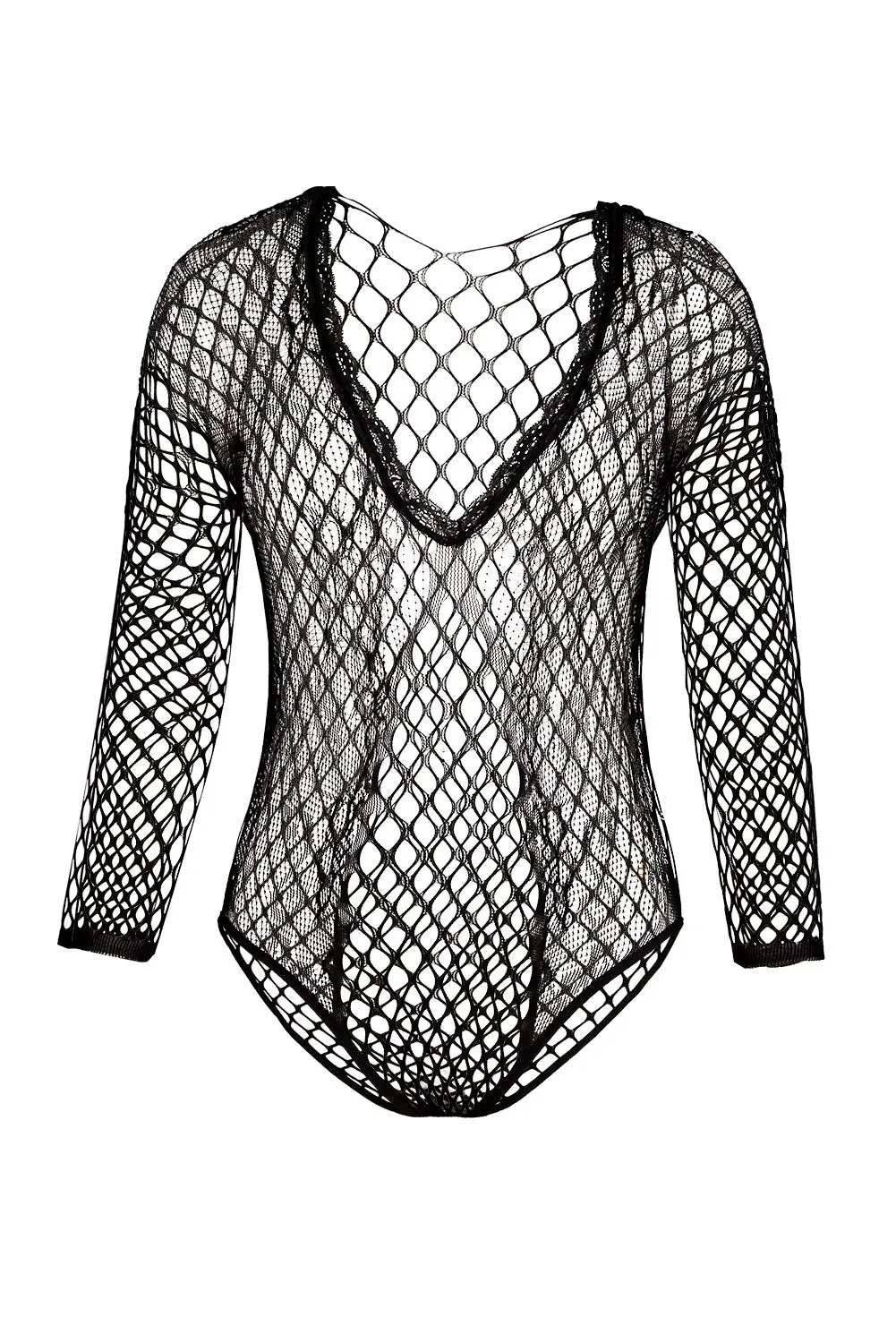 Black High Cut Lace Net Teddy Lingerie