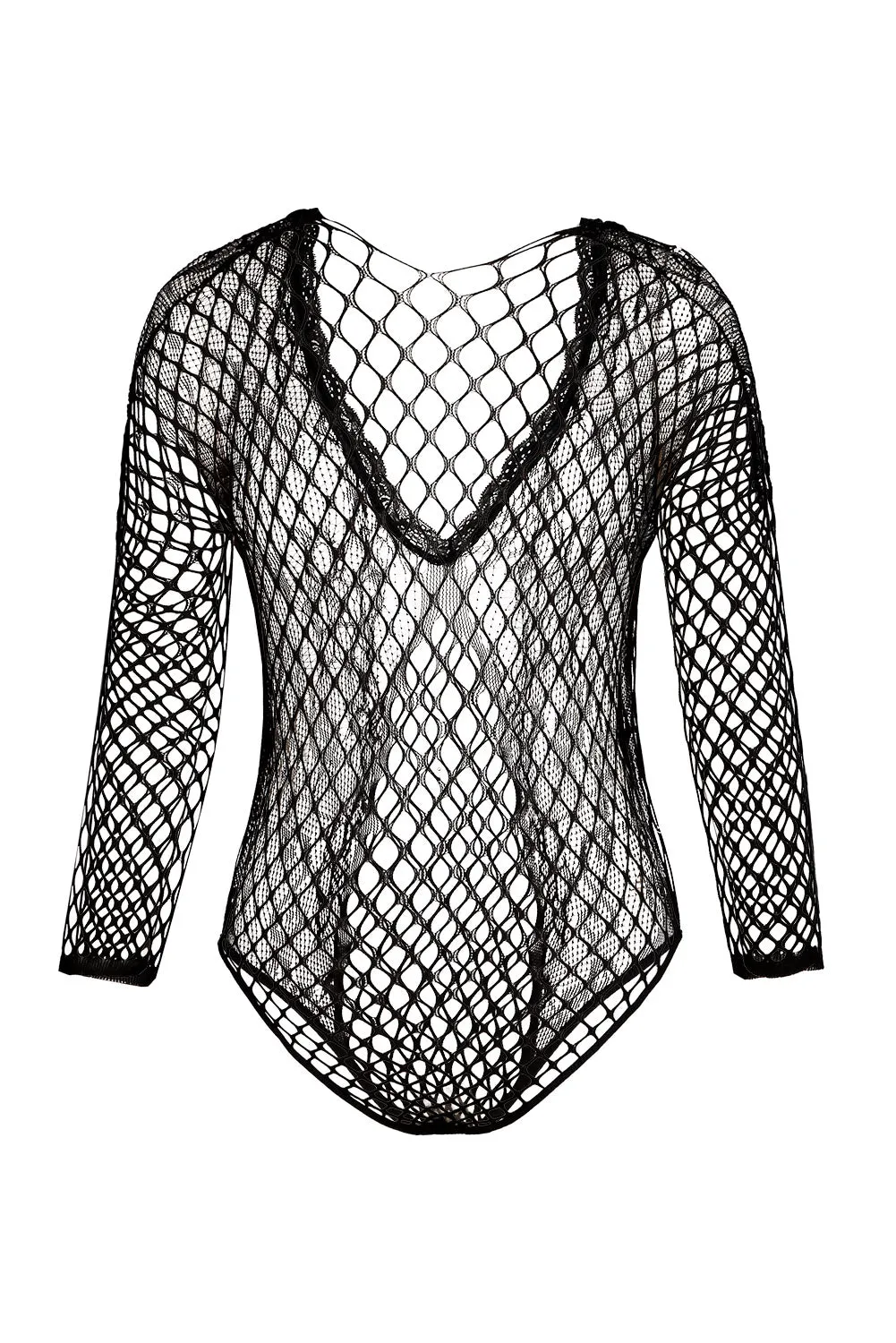 Black High Cut Lace Net Teddy Lingerie