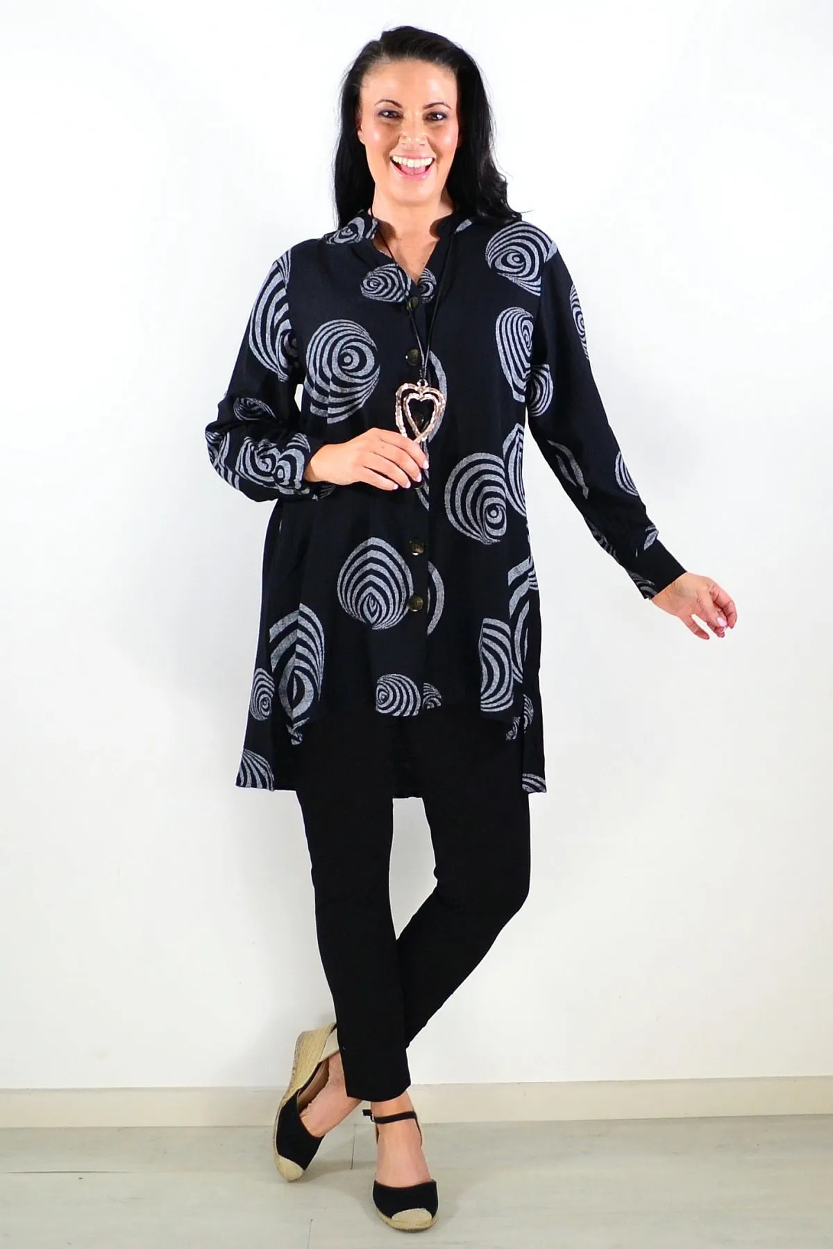 Black White Swirls Tunic Shirt