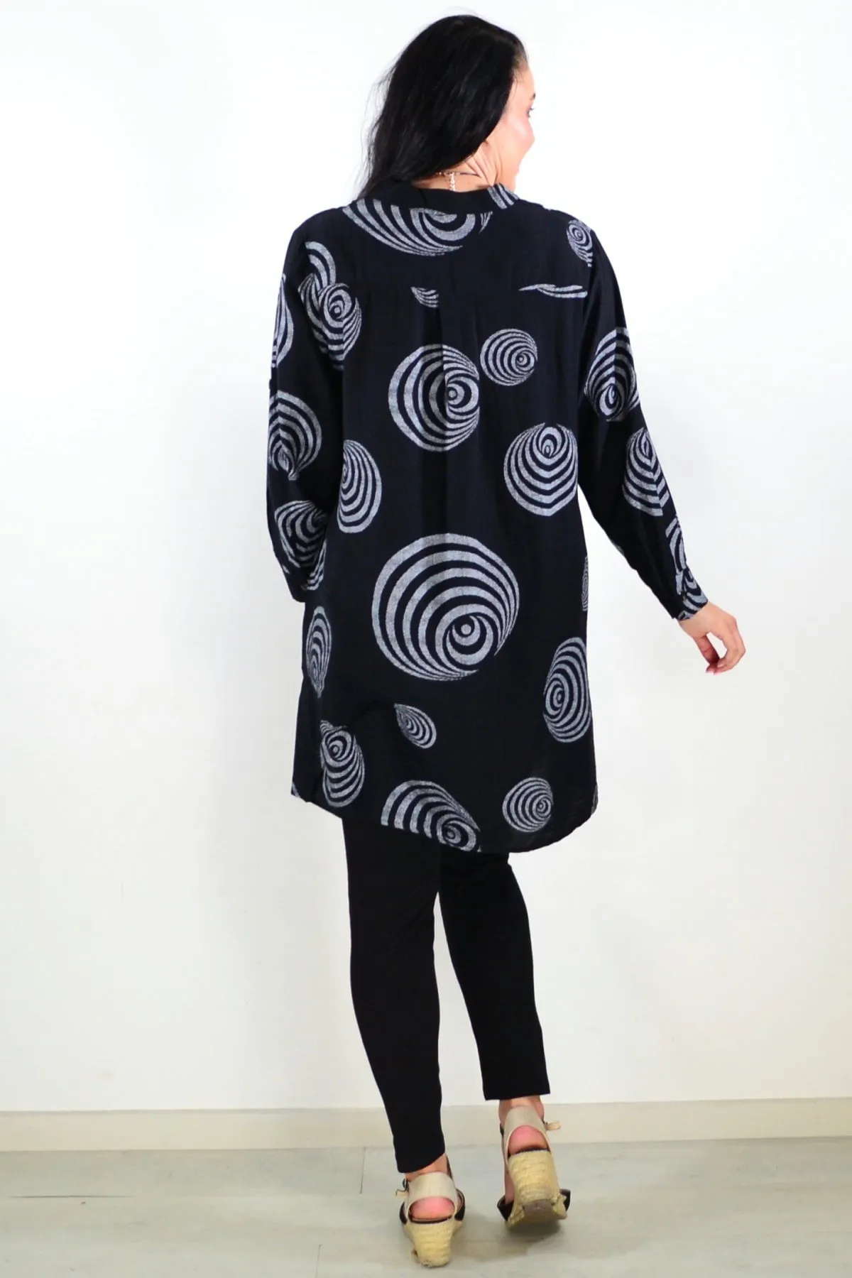 Black White Swirls Tunic Shirt