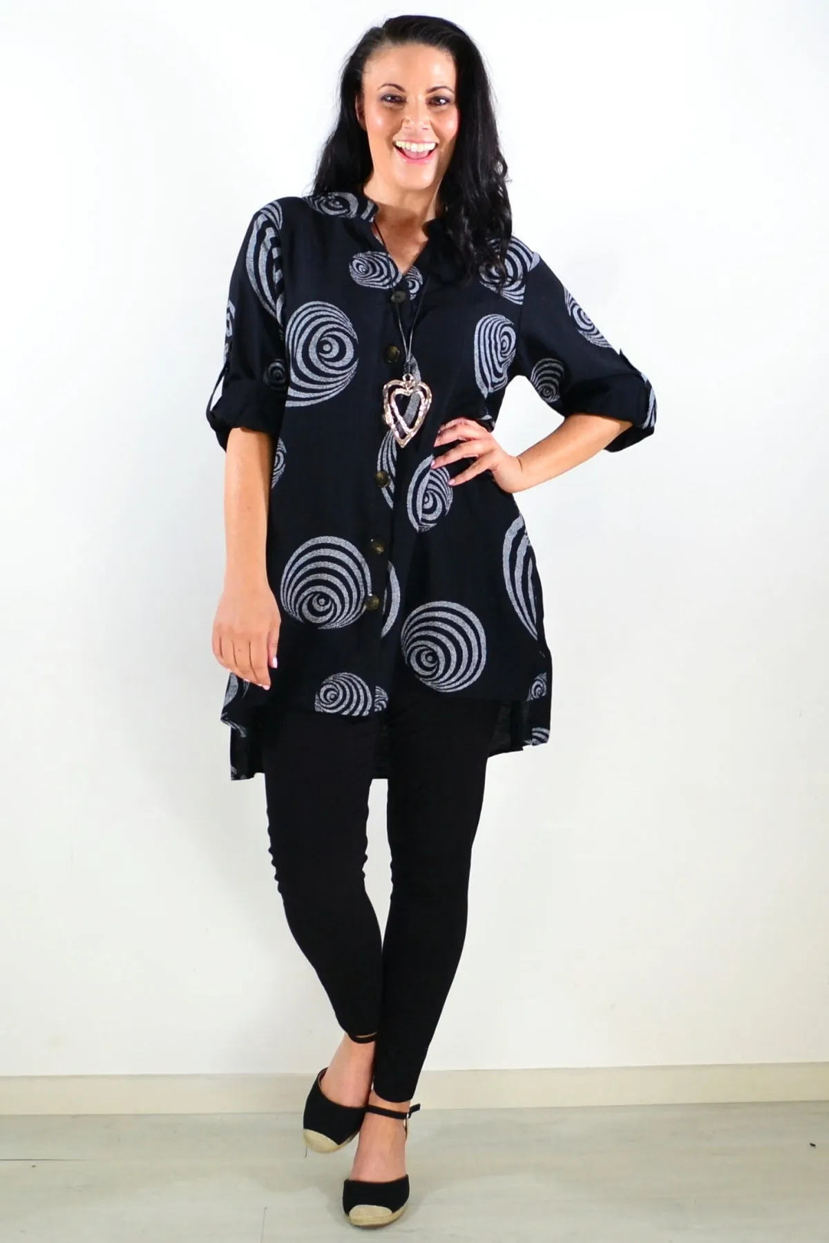 Black White Swirls Tunic Shirt