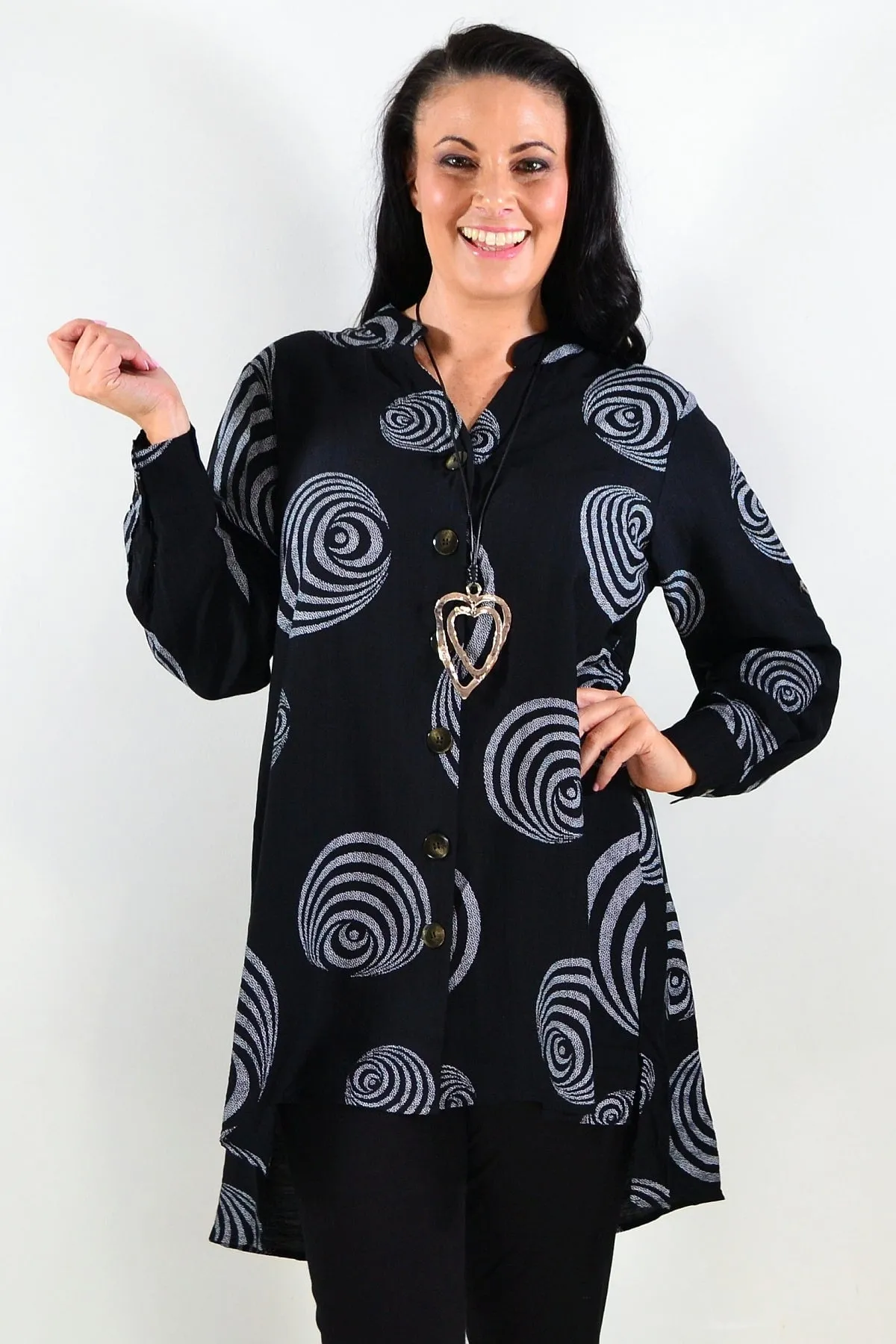 Black White Swirls Tunic Shirt