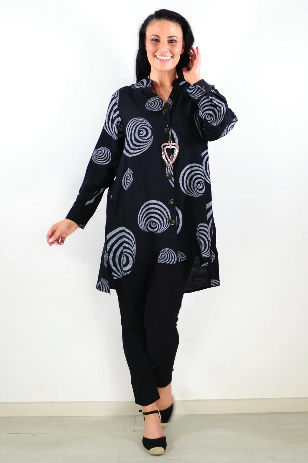 Black White Swirls Tunic Shirt