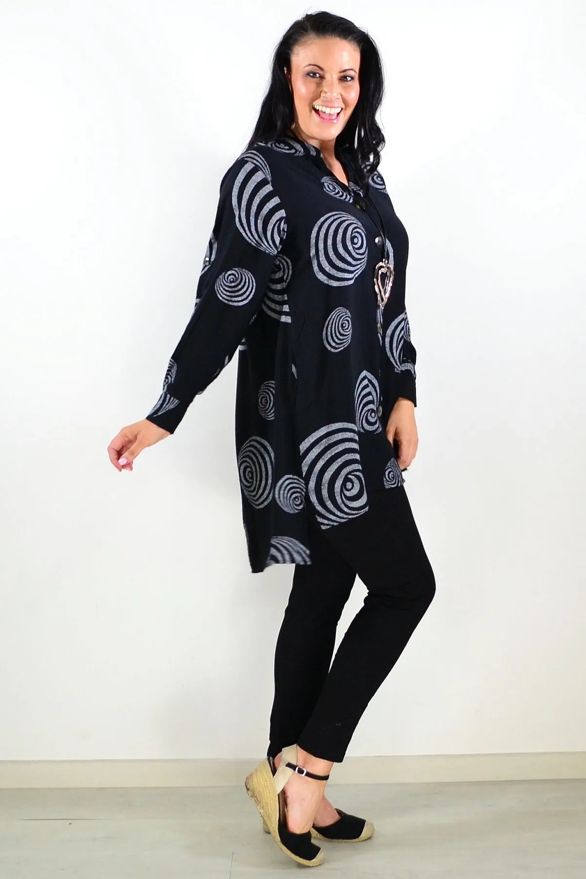 Black White Swirls Tunic Shirt