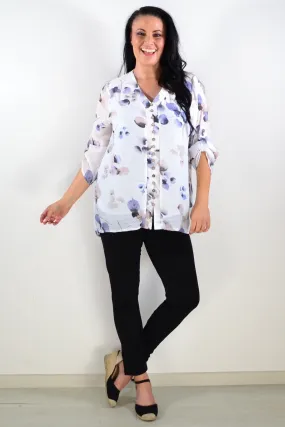 Blue Floral Botanical Tunic Top