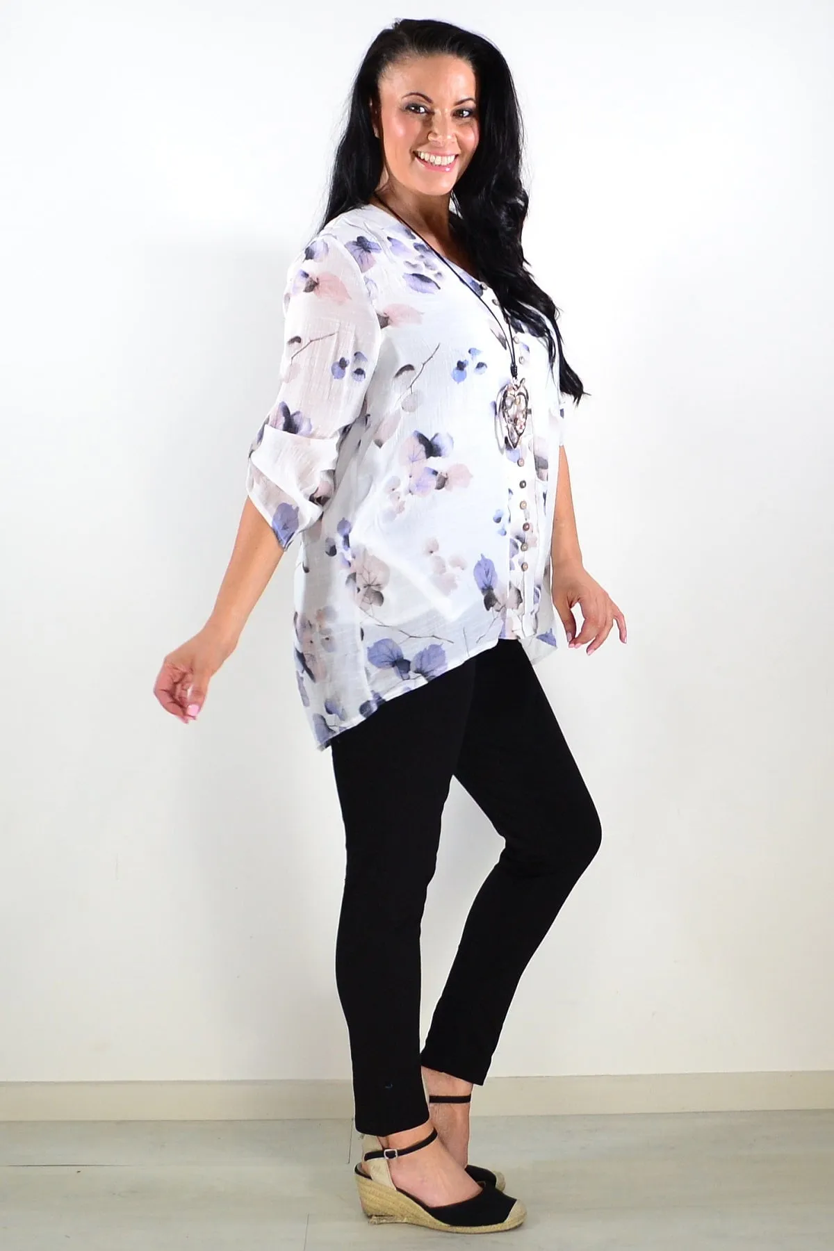 Blue Floral Botanical Tunic Top