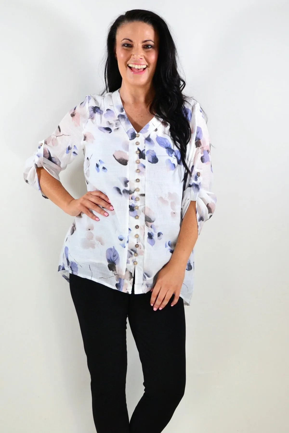 Blue Floral Botanical Tunic Top