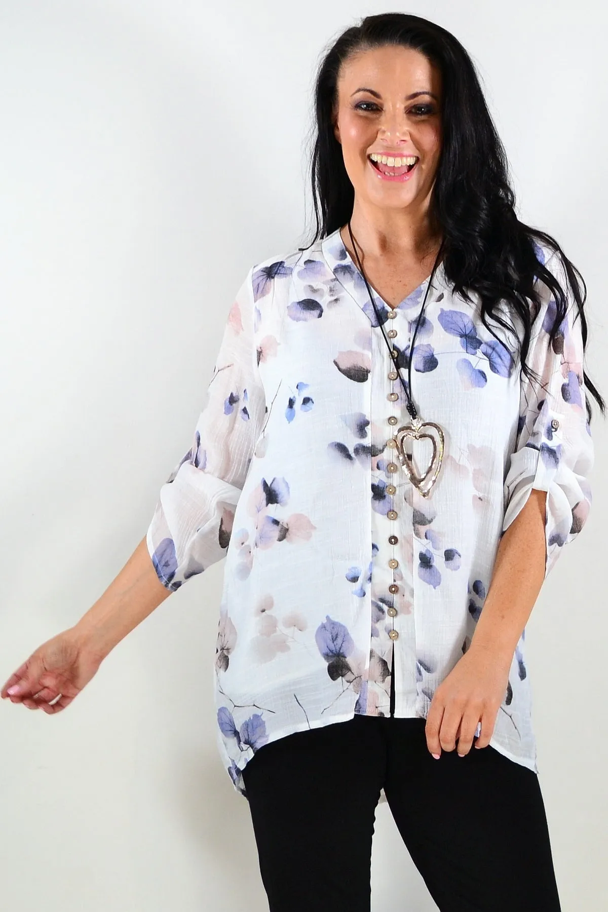 Blue Floral Botanical Tunic Top