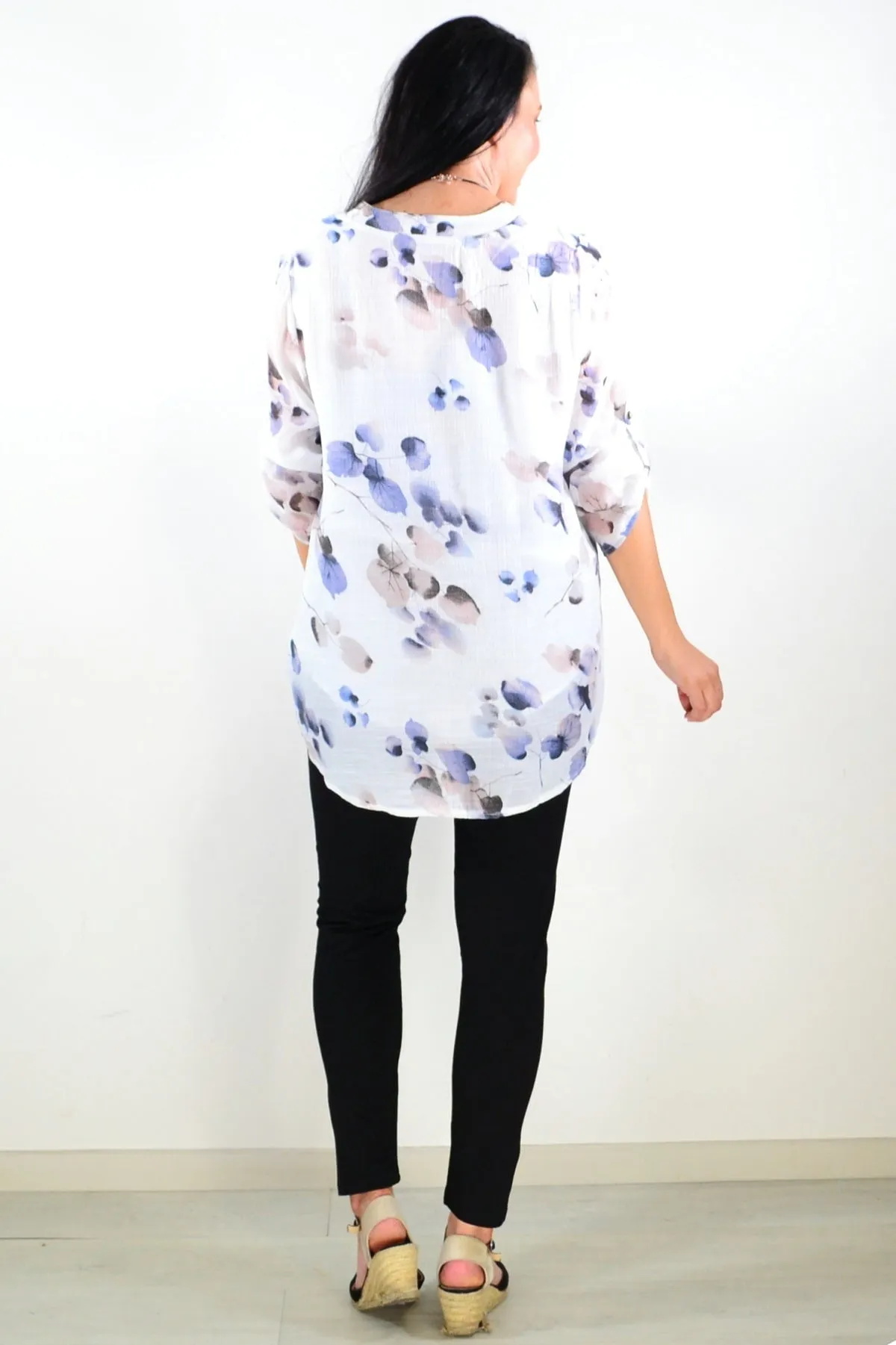 Blue Floral Botanical Tunic Top