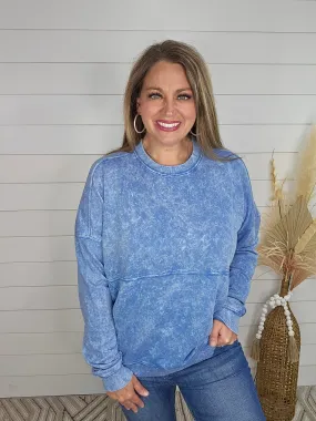 BLUE MINERAL WASH FRENCH TERRY PULLOVER