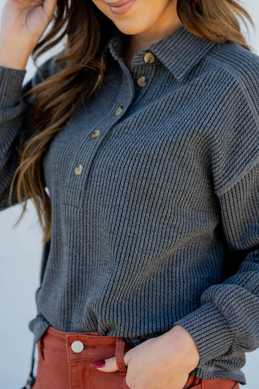 Braided Button Accented Pullover