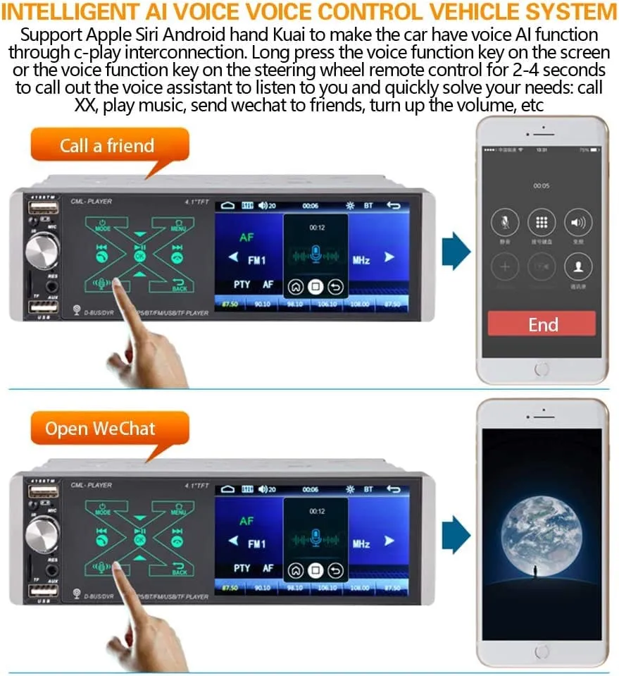 CAR SMART AI VOICE PLAYER  The panel is made of raw materials, which is tough and durable, and the appearance is comfortable. The hardware uses thickened heat sinks, which dissipates heat quickly and is beautiful in design-CML-PLAY10