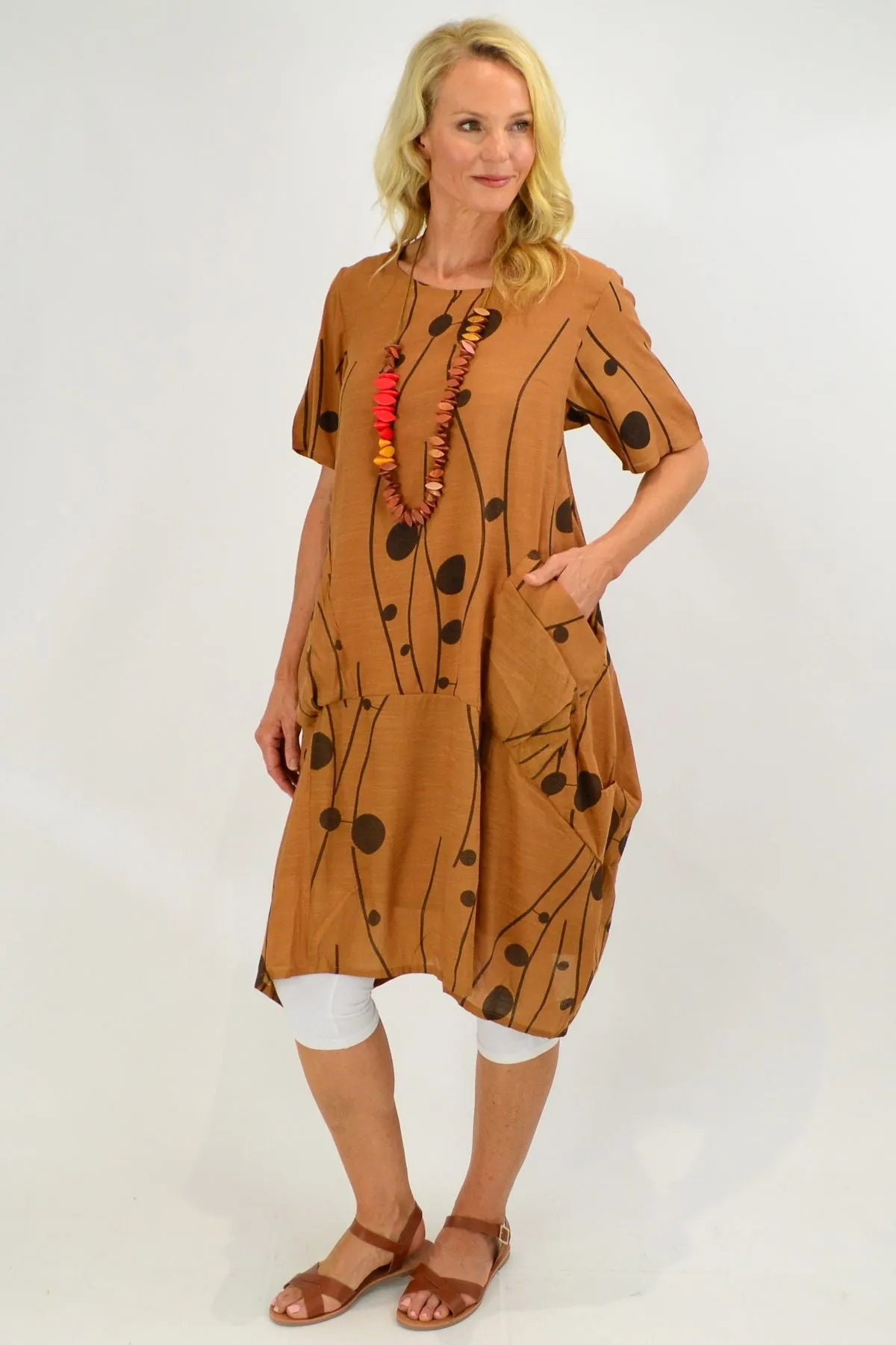 Caramel Dots Bubble Tunic Dress