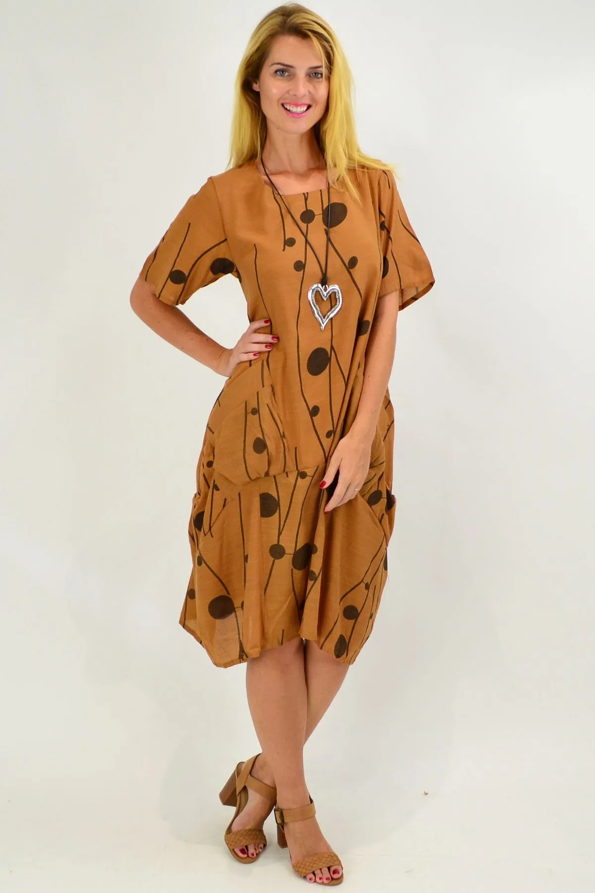 Caramel Dots Bubble Tunic Dress