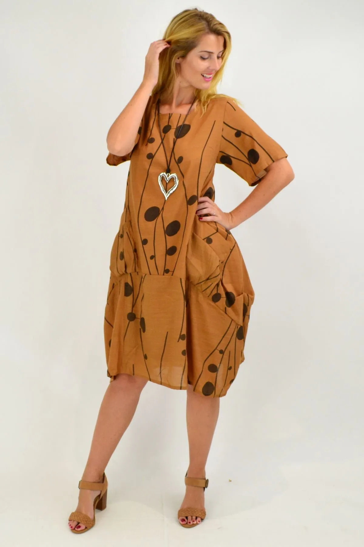 Caramel Dots Bubble Tunic Dress