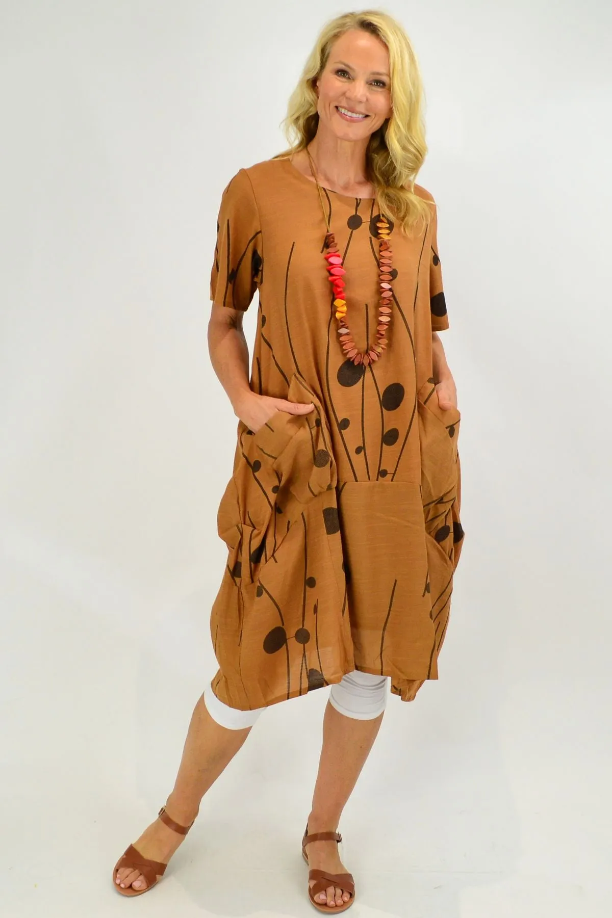 Caramel Dots Bubble Tunic Dress