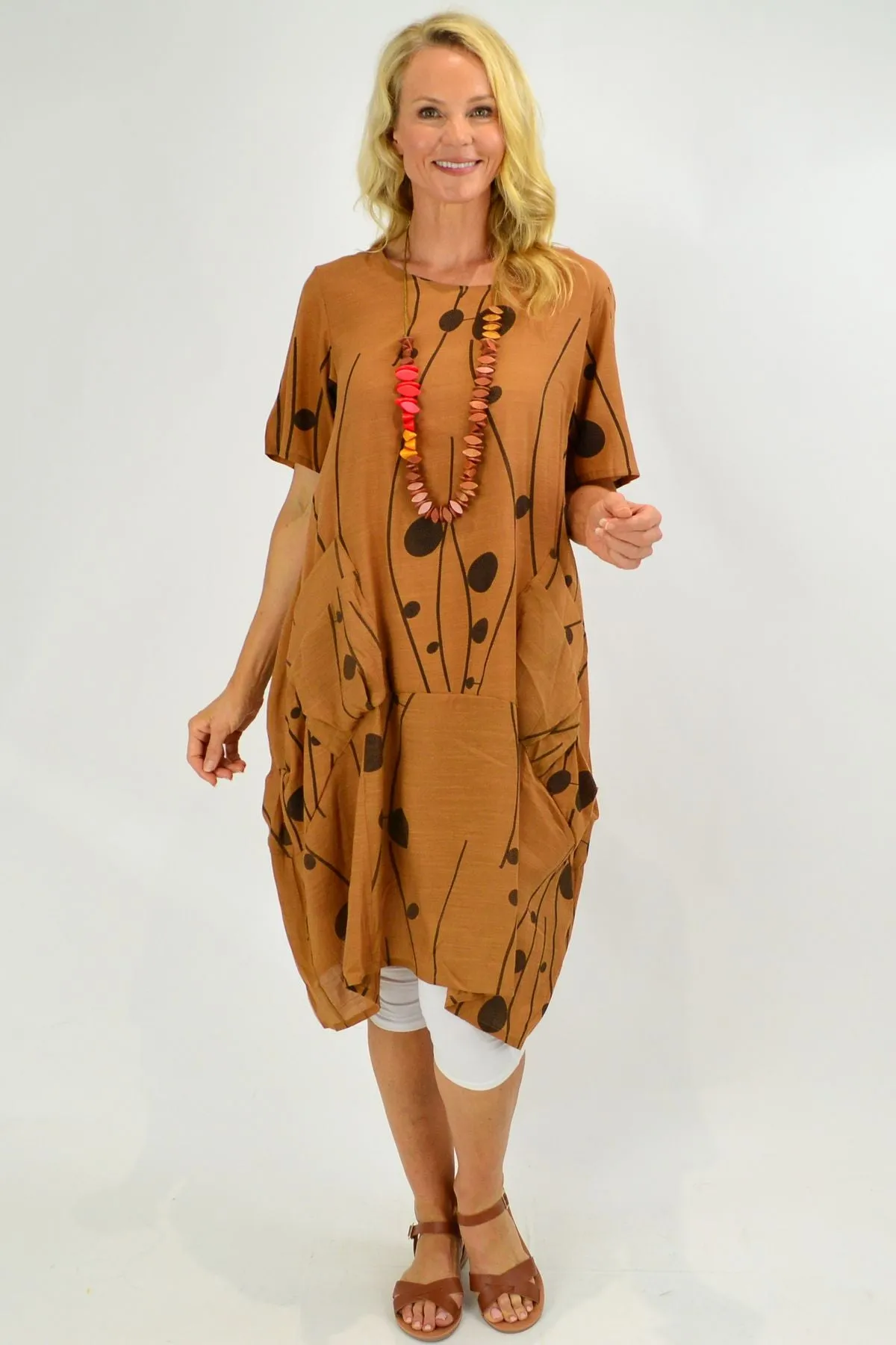 Caramel Dots Bubble Tunic Dress