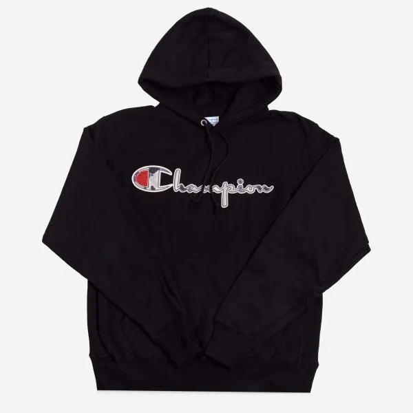 CHAMPION - Men - Mixed Motif Pullover Hoodie - Black