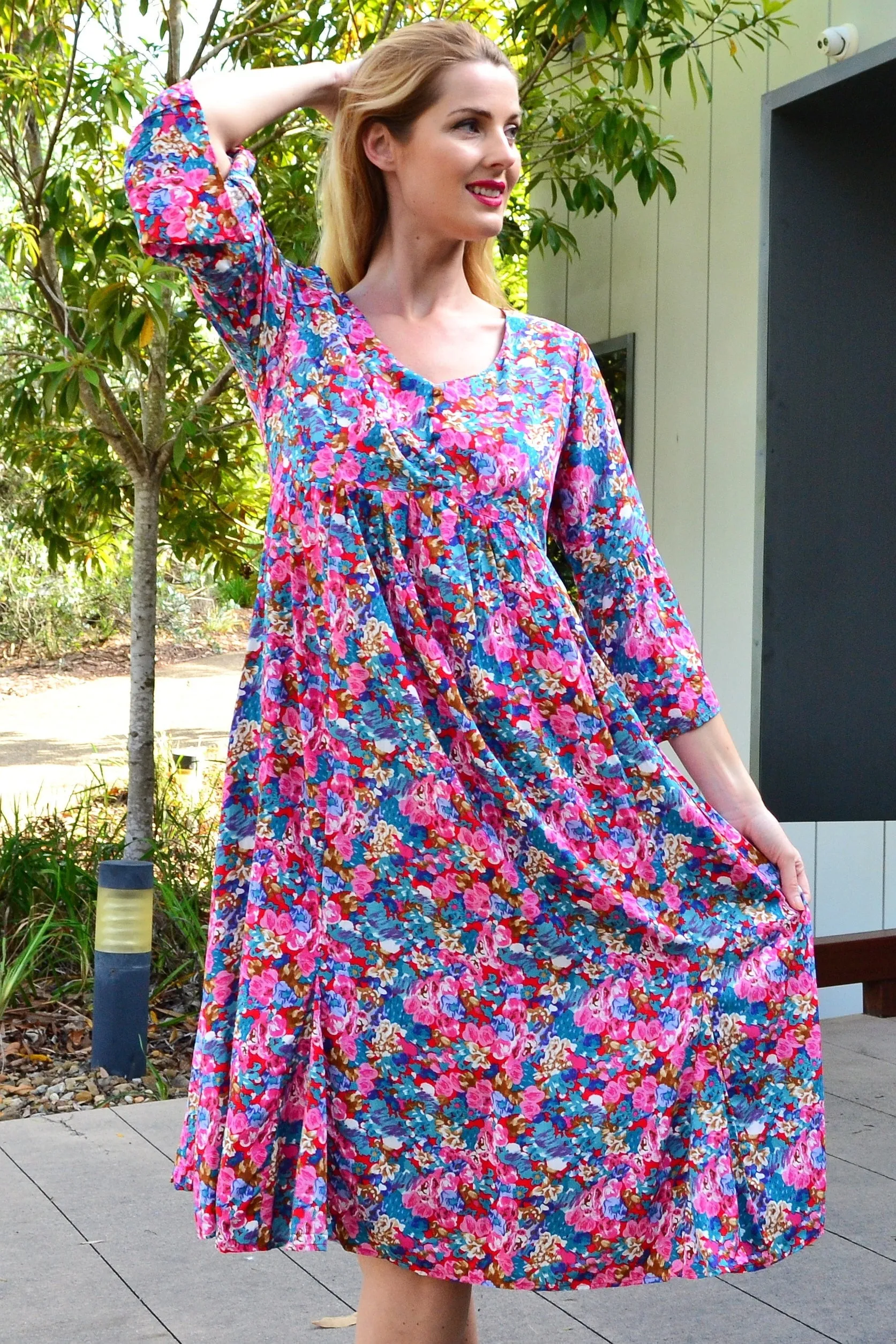 Colourful Floral Garden Tunic Dress