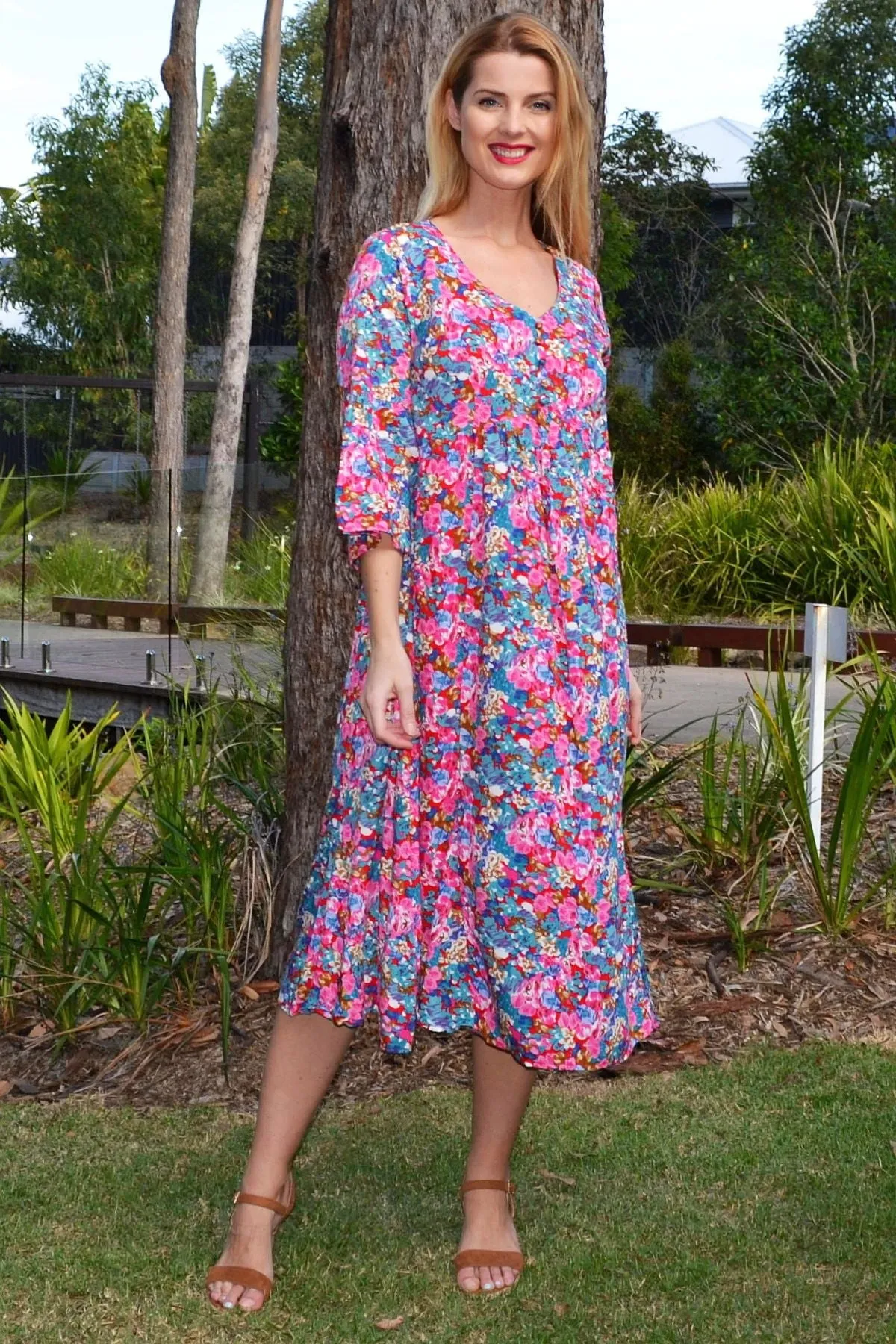 Colourful Floral Garden Tunic Dress