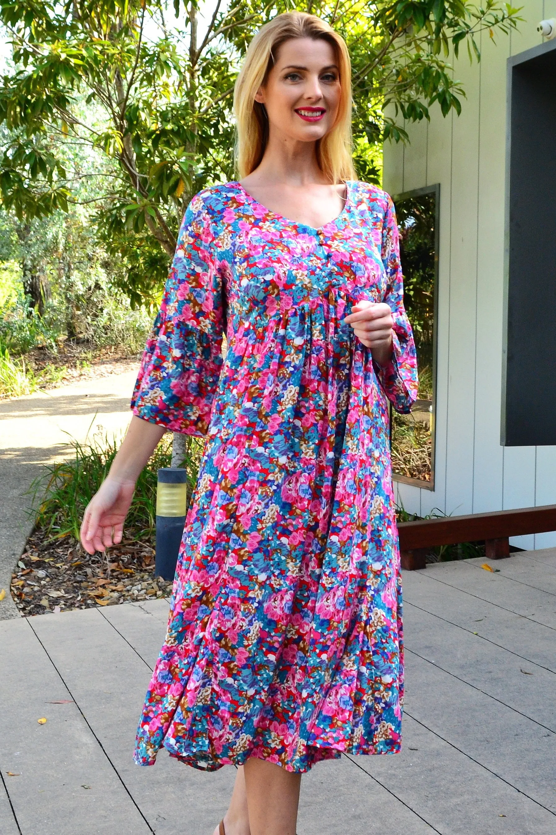 Colourful Floral Garden Tunic Dress