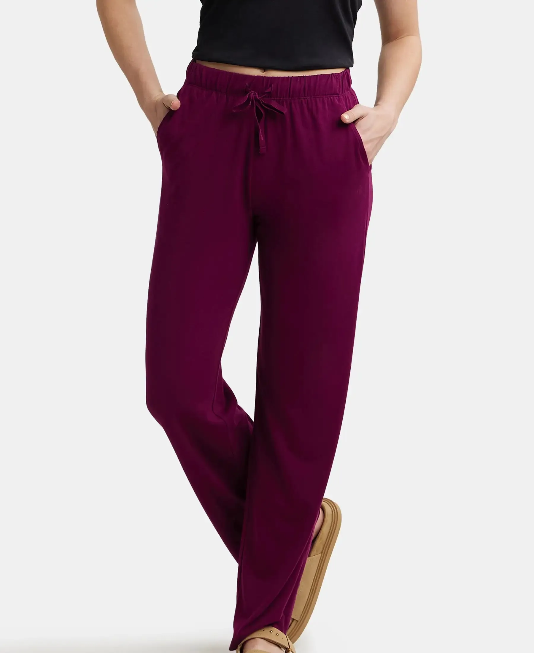 Environment Friendly Micro Modal Fiber Relaxed Fit Pyjama with Comfortable Waistband and Drawstrings - Purple Wine