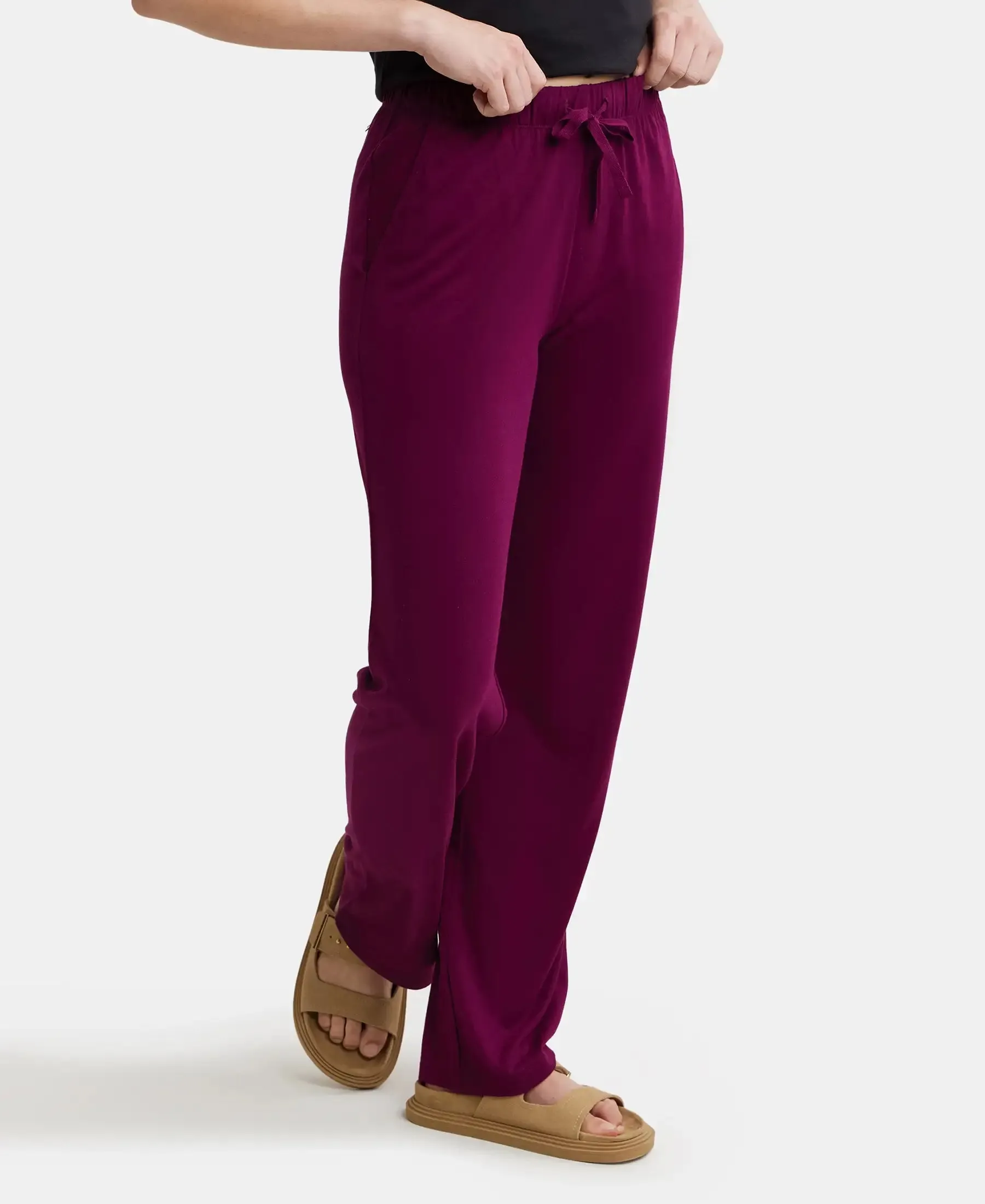 Environment Friendly Micro Modal Fiber Relaxed Fit Pyjama with Comfortable Waistband and Drawstrings - Purple Wine