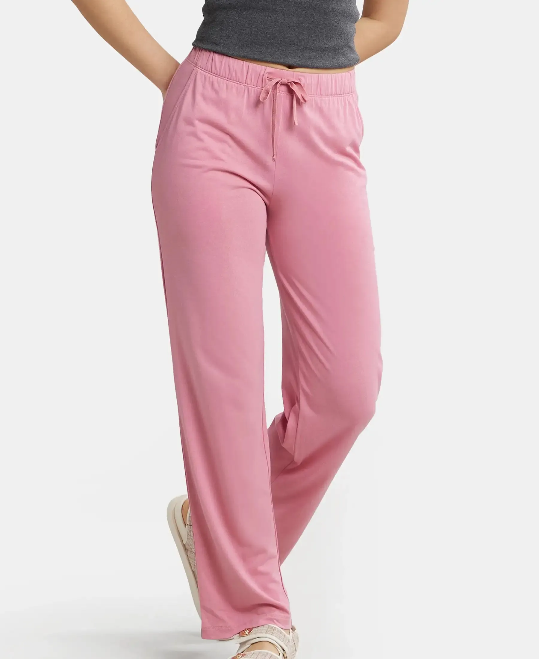 Environment Friendly Micro Modal Fiber Relaxed Fit Pyjama with Comfortable Waistband and Drawstrings - Wild Rose