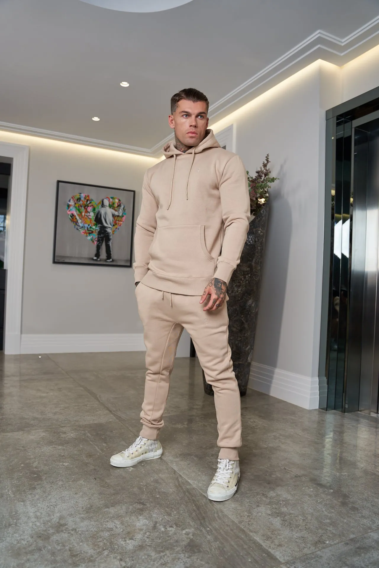 Father Sons Beige Raglan Tracksuit Sweat Pants with FS Embroidery - FSH696