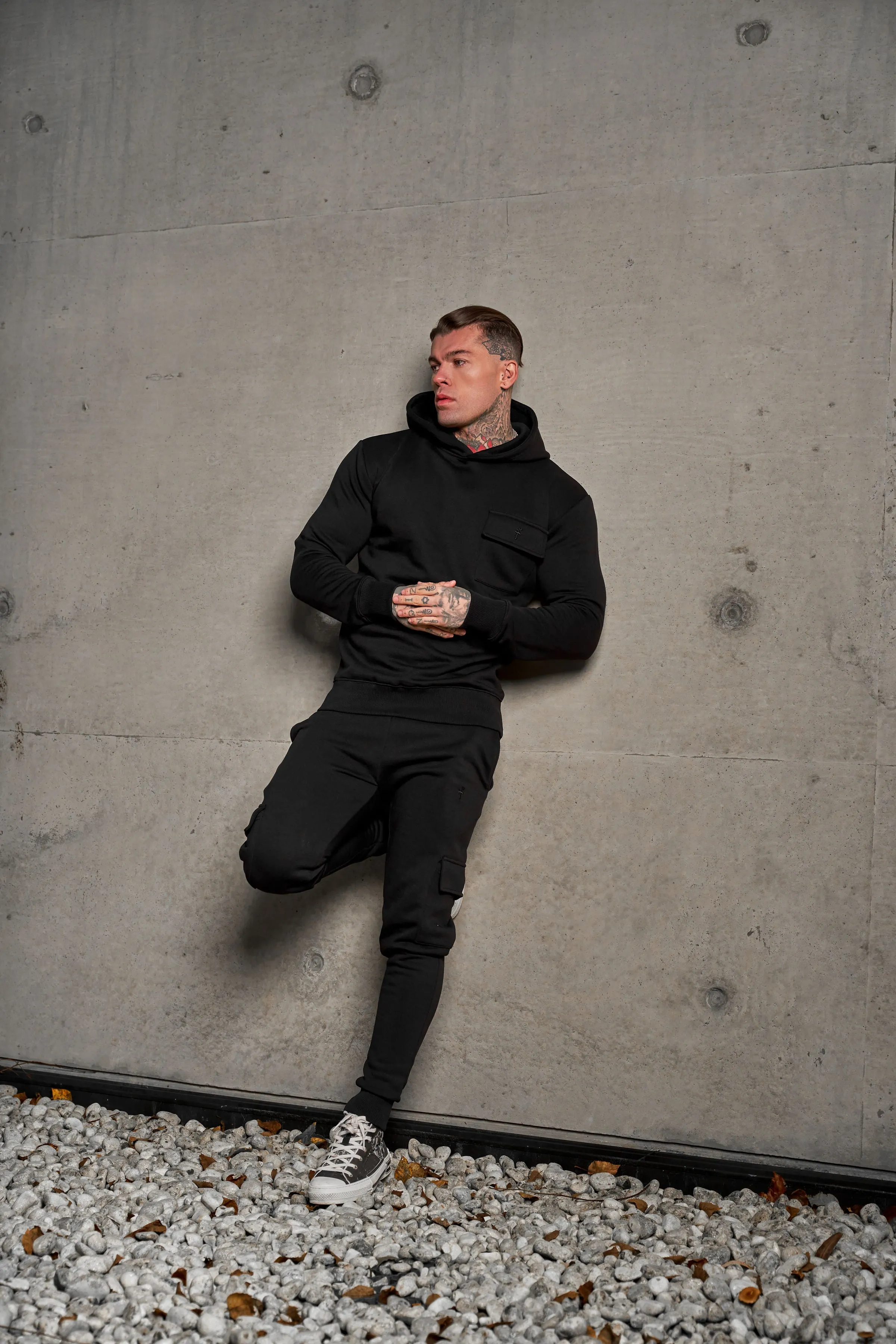 Father Sons Black Cargo Tracksuit Sweat Pants With Pockets, Cuffed Hem and FS Embroidery - FSH934