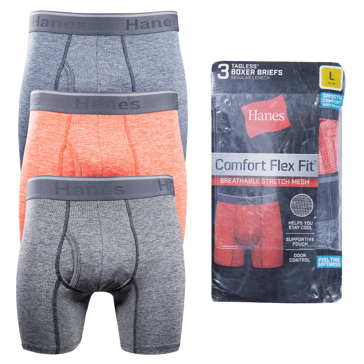 Hanes Men's 3 Pack Comfort Flex Fit Breathable Stretch Mesh Boxer Briefs (S01)