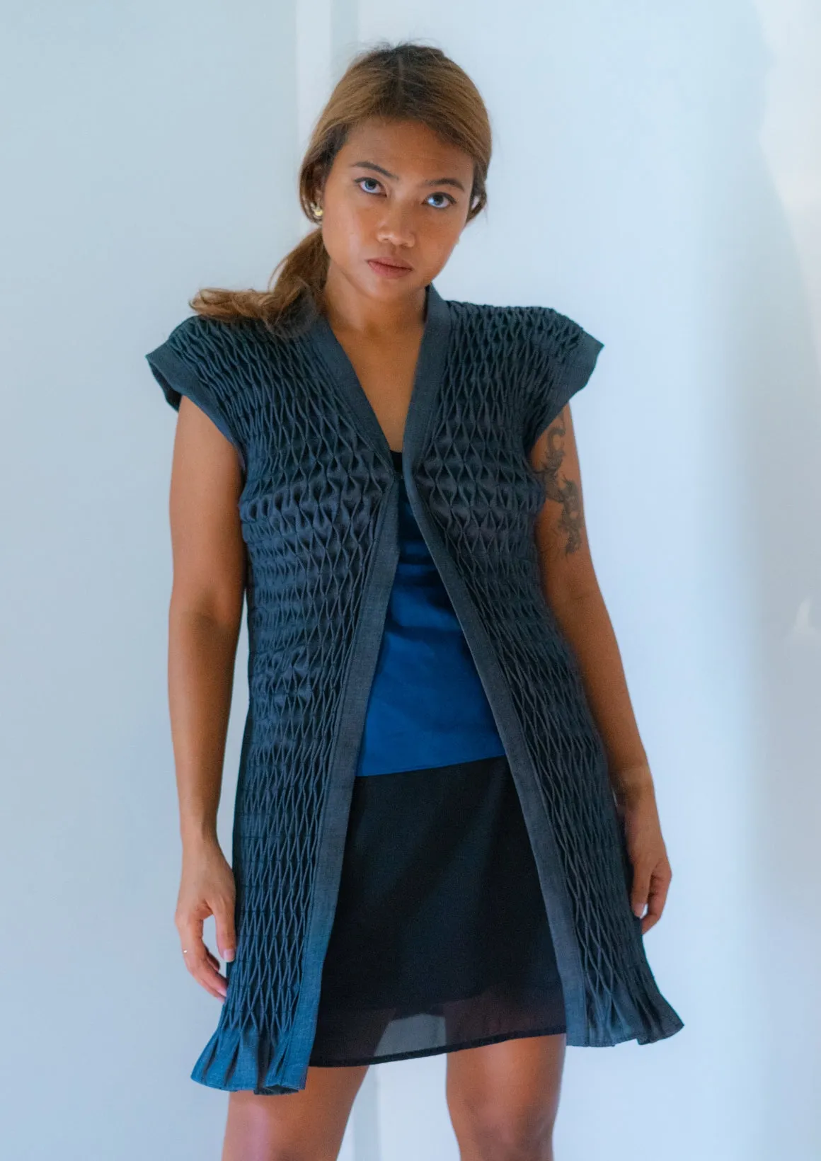 karine long vest - gray