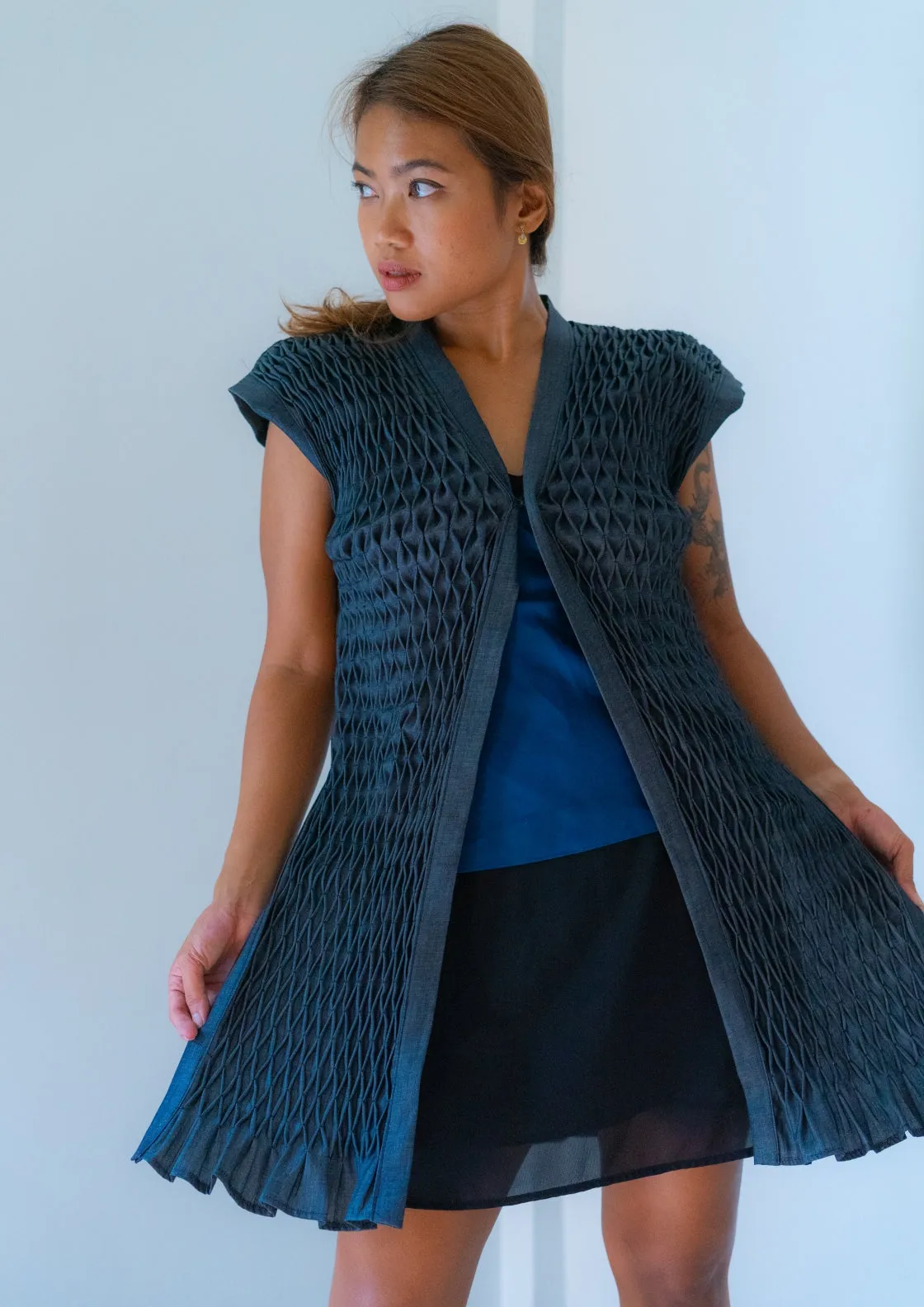 karine long vest - gray