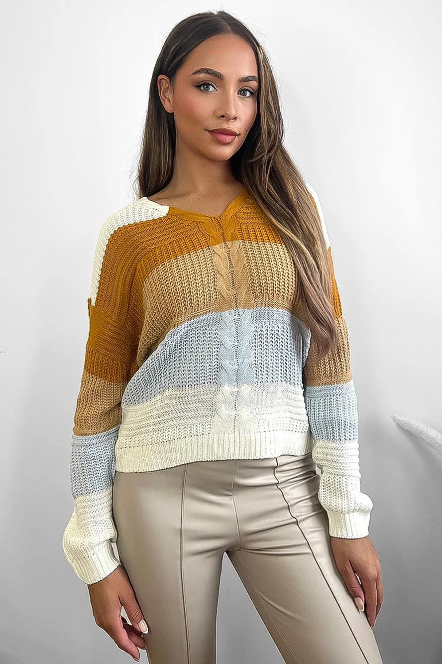 Laced Up Back V-Neck Stripy Pullover