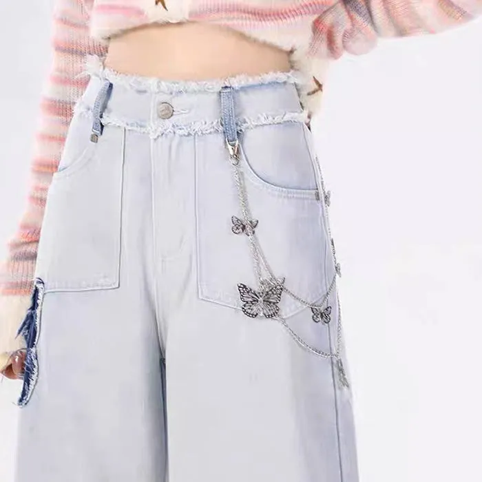 Light Blue Butterfly Aesthetic Jeans