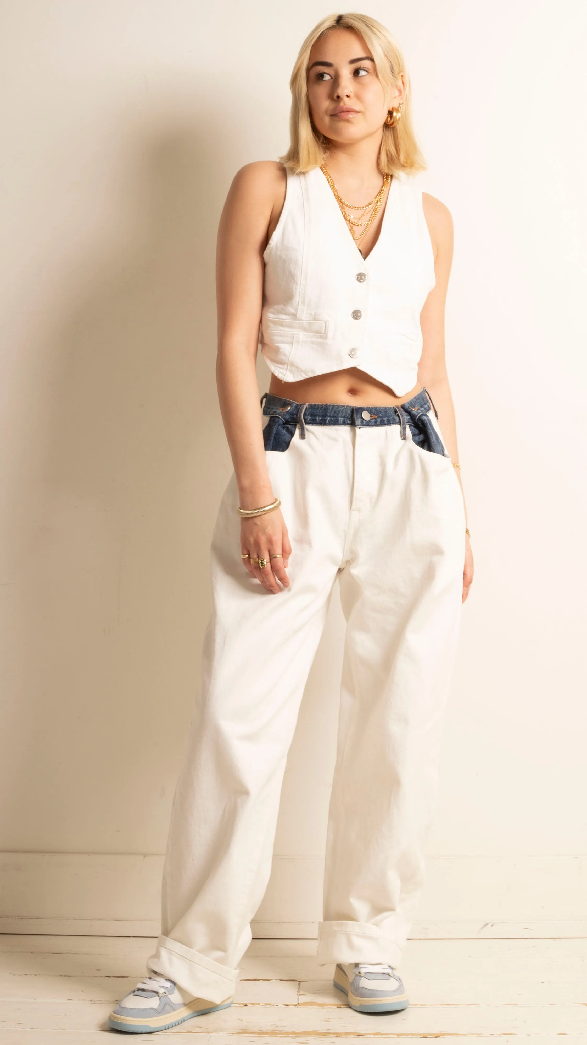 Maeve Denim Vest - White