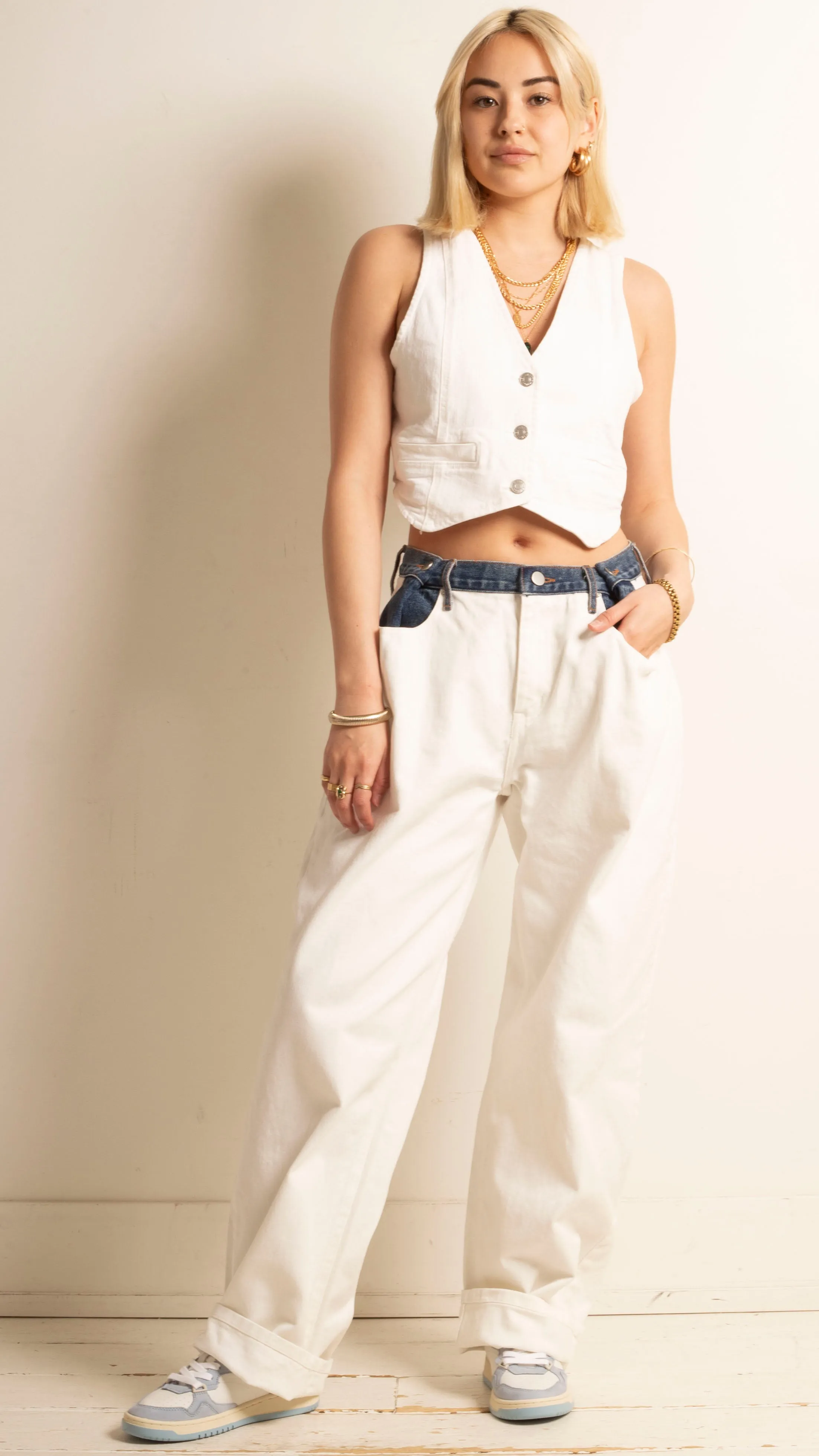 Maeve Denim Vest - White