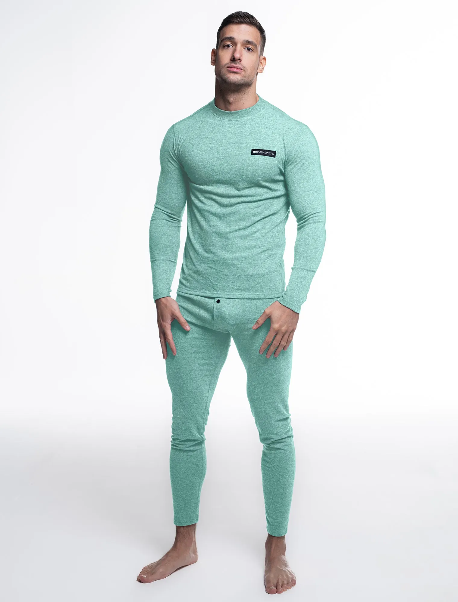 Mens Fleece Leggings & Top Set - Sage Green