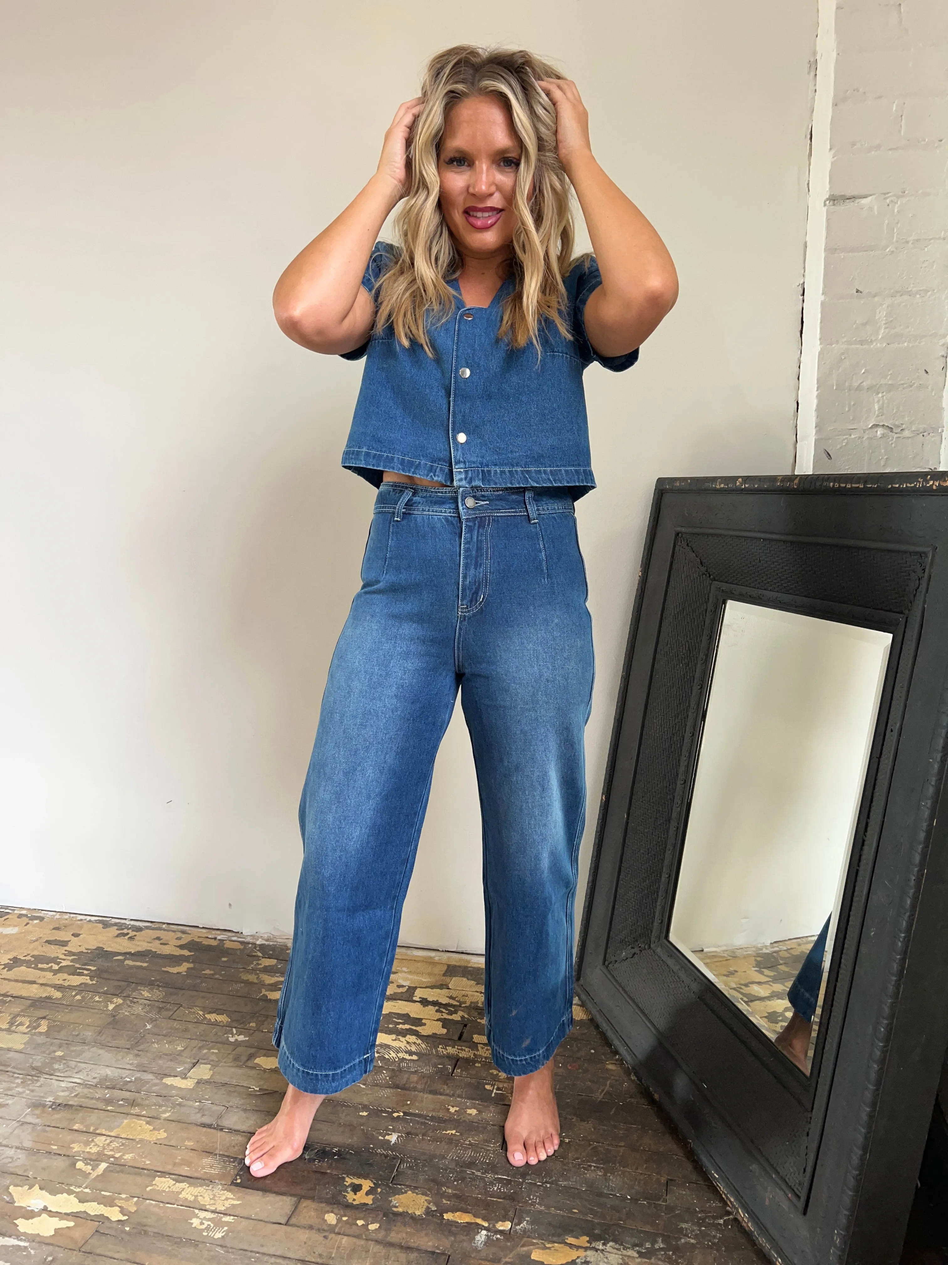 Mi Amor Denim Top & Wide Ankle Pant Set