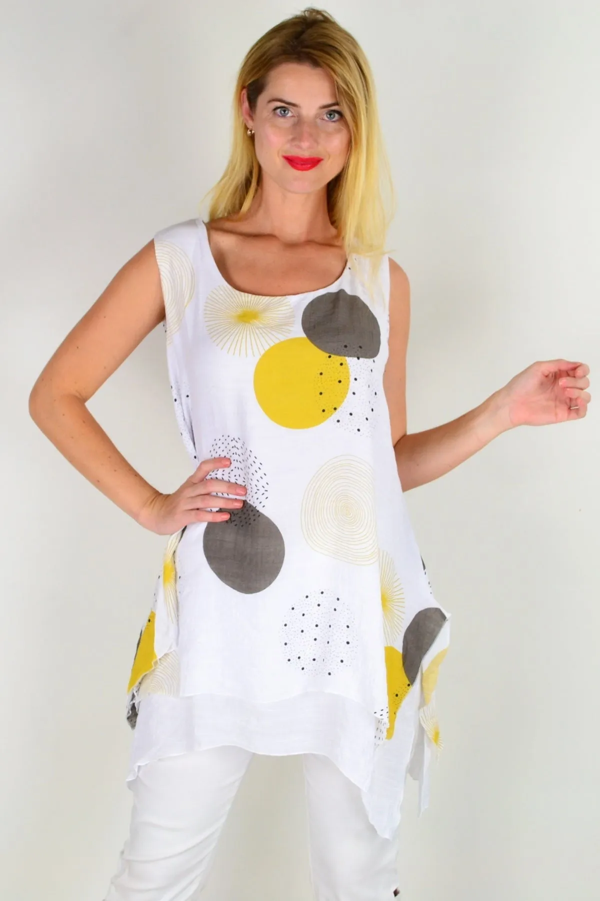 Mustard Circle Sleeveless Tunic Top